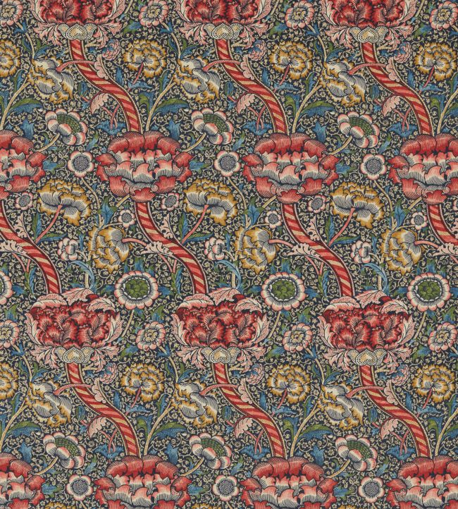 Wandle Fabric - Indigo/Carmine - 226398 - Morris & Co