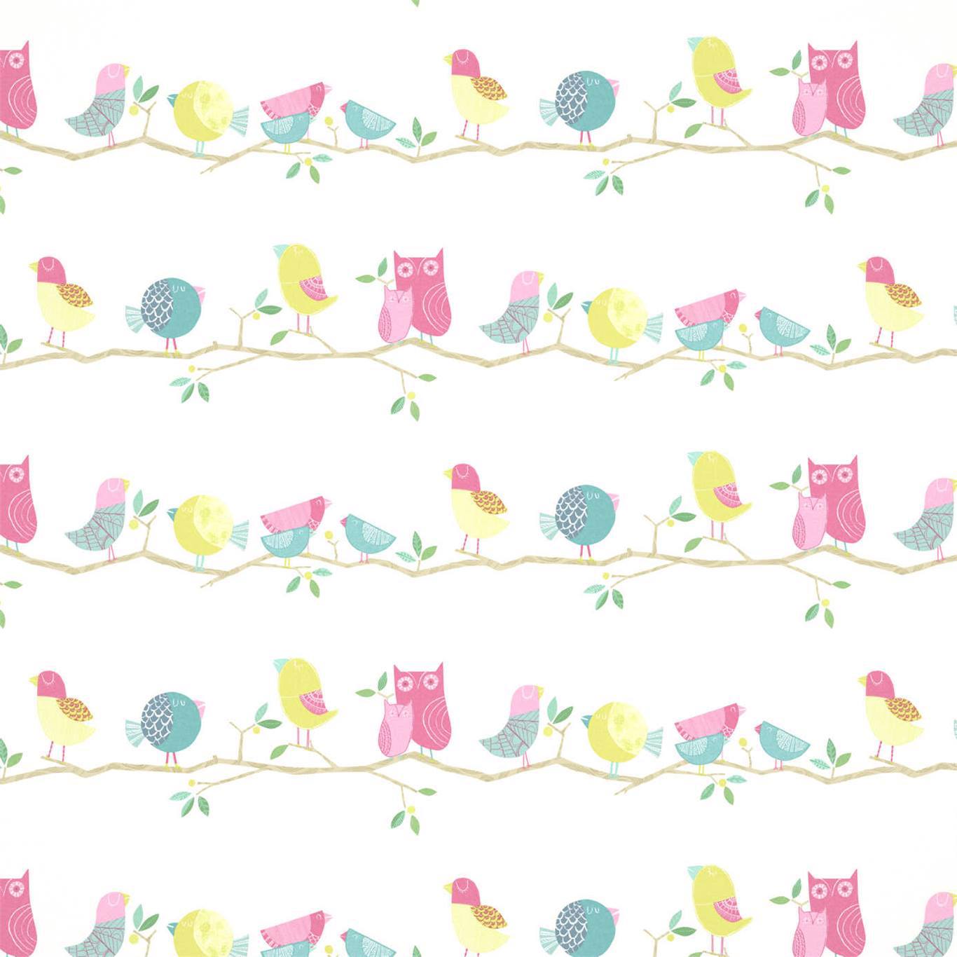 What A Hoot Wallpaper - Pink Aqua Apple & Natural - HLTF112650 - Harlequin