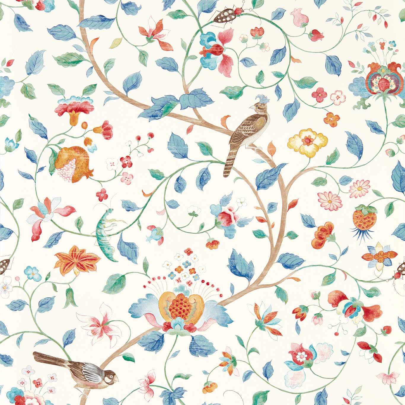 Aril's Garden Wallpaper - Indigo/Red - DABW217237 - Sanderson