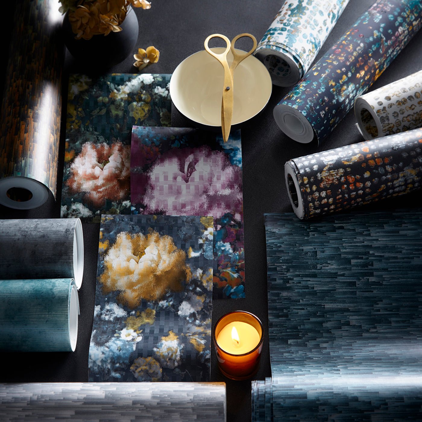 Camile Wallpaper - Teal/Spice - Clarke & Clarke - W0148/03 - Premier Wallcovering
