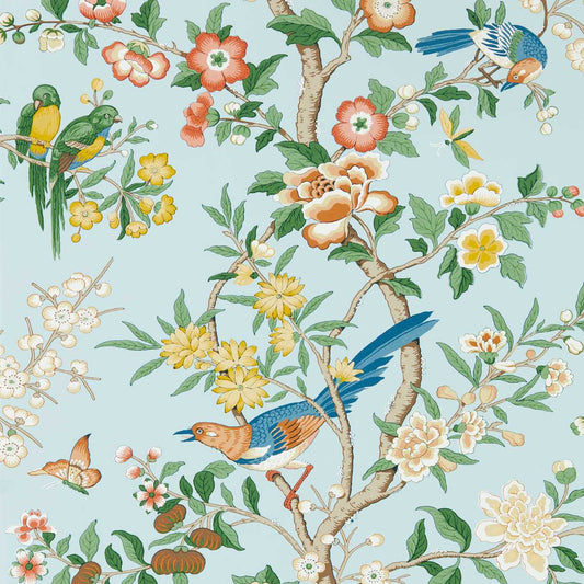 Chinoiserie Hall Wallpaper - Dawn Blue/Persimmon - DWAW217112 - Sanderson