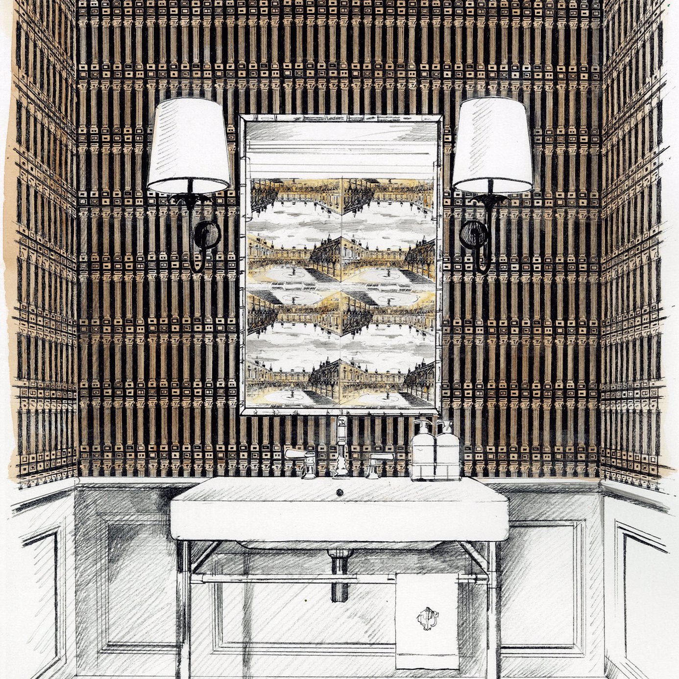 Columns Wallpaper - Empire Grey/Architects White - ZPLW312968 - Zoffany - Morris Wallpaper