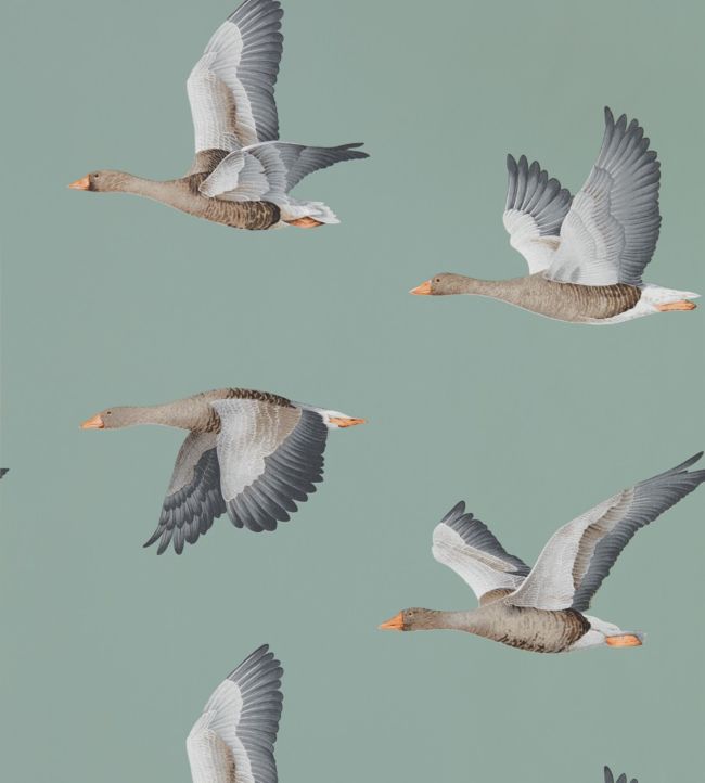 Elysian Geese Wallpaper - Blue Clay - DYSI216610 - Sanderson