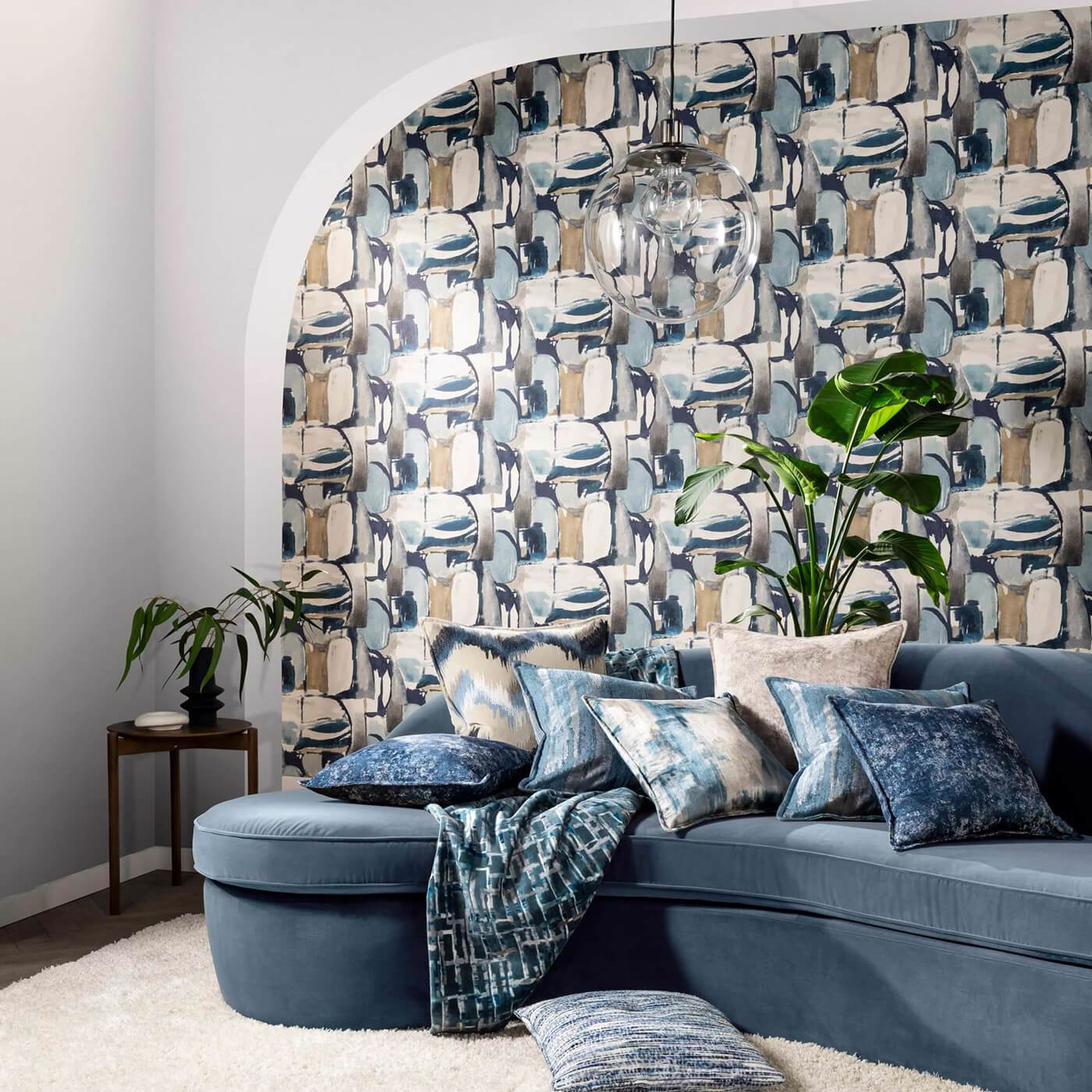 Figura Wallpaper - Denim/Linen - Clarke & Clarke - W0180/01 - Premier Wallcovering