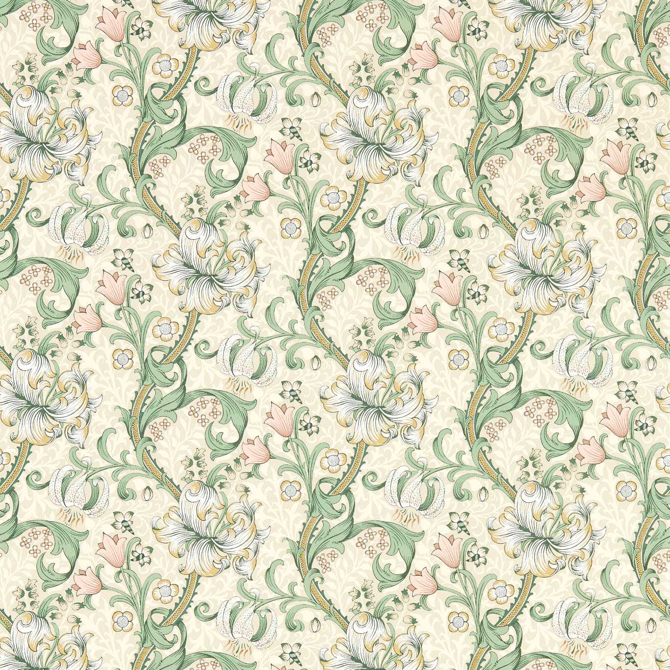 Golden Lily Wallpaper - Linen/Blush - Clarke & Clarke - W0174/01 - Premier Wallcovering