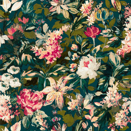 Lilum Wallpaper - Peacock - Clarke & Clarke - W0158/04 - Premier Wallcovering