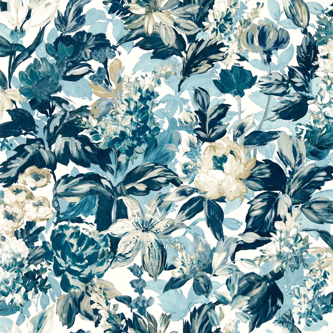 Lilum Wallpaper - Denim/Ivory - Clarke & Clarke - W0158/01 - Premier Wallcovering