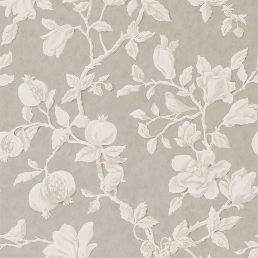 Magnolia & Pomegranate Wallpaper - Silver/Linen - DWOW215722 - Sanderson