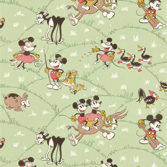 Mickey At The Farm Wallpaper - Macaron Green - DDIW217266 - Sanderson
