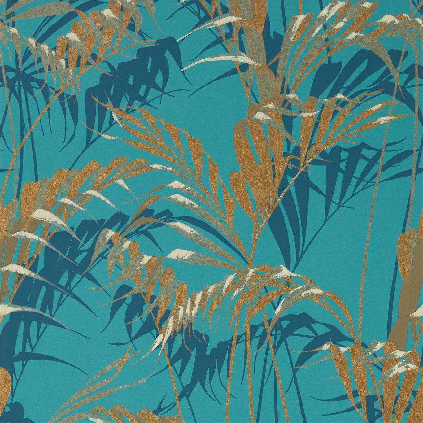 Palm House Wallpaper - Teal/Gold - Sanderson - DGLW216640
