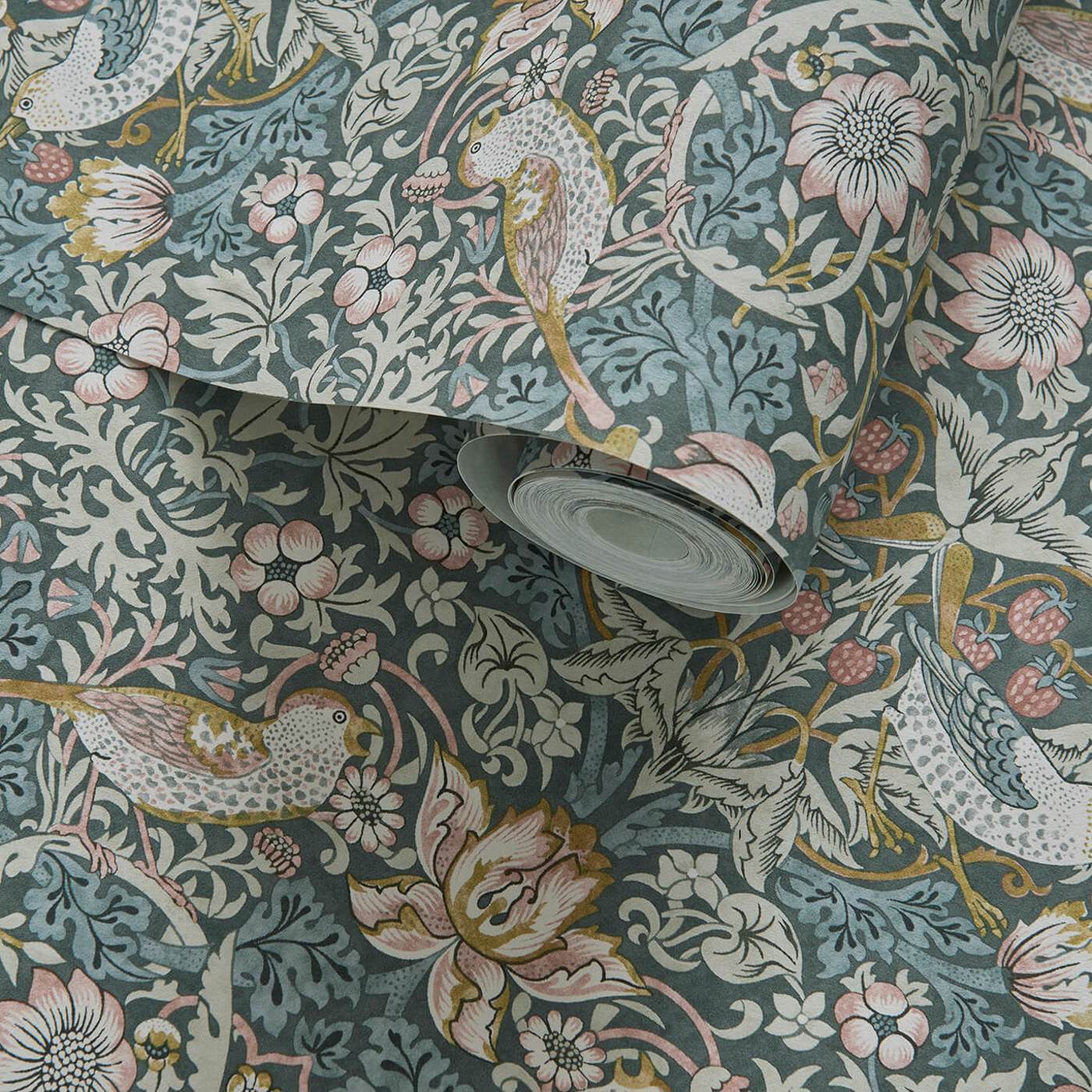 Strawberry Thief Wallpaper - Slate/Blush - Clarke & Clarke - W0171/05 - Premier Wallcovering