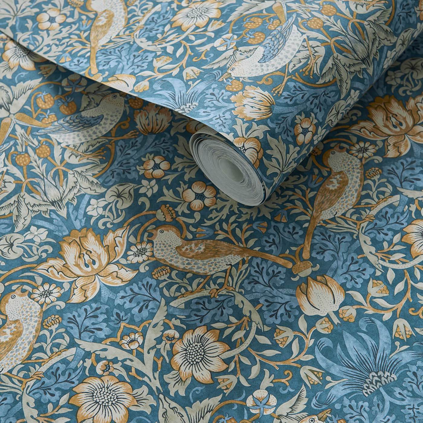 Strawberry Thief Wallpaper - Denim/Spice - Clarke & Clarke - W0171/02 - Premier Wallcovering