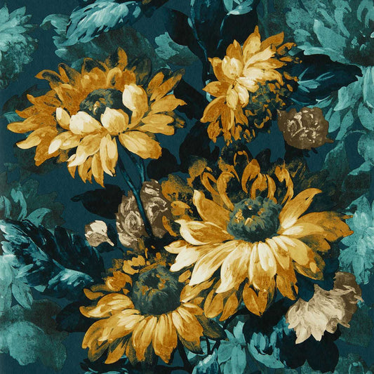 Sunforest Wallpaper - Denim/Ochre - Clarke & Clarke - W0162/01 - Premier Wallcovering