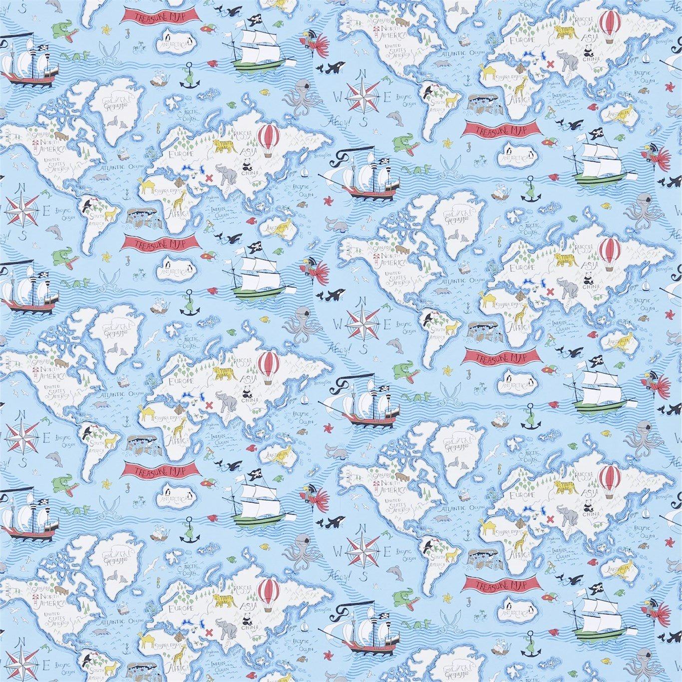 Treasure Map Wallpaper - Sea Blue - Sanderson - DLIT214038